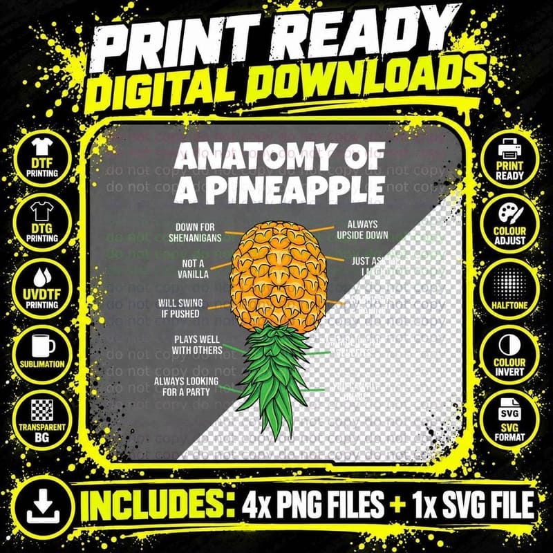 Anatomy of a Pineapple Swinger Funny Men Women Couples Png SVG Digital Bundle
