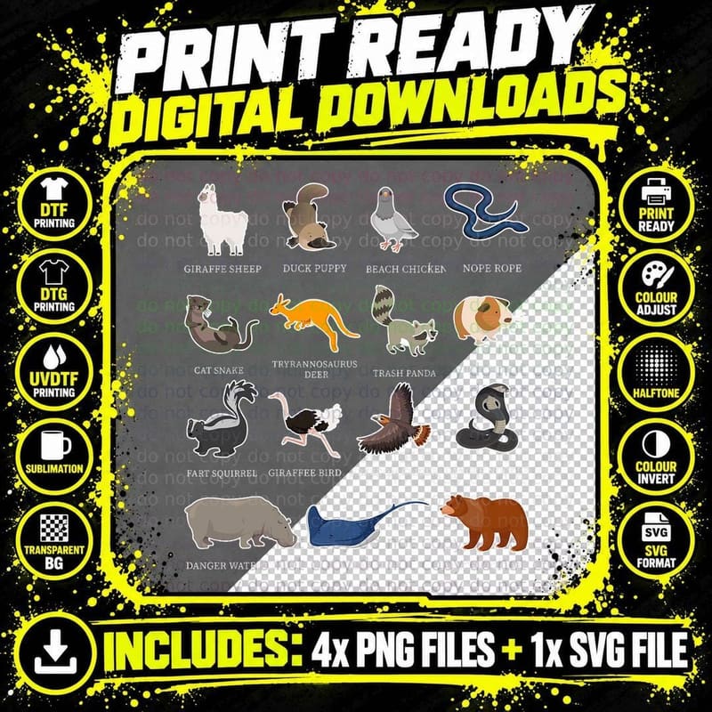 Animals of the World - Rare Exotic Animals Funny Animal Png SVG Digital Bundle