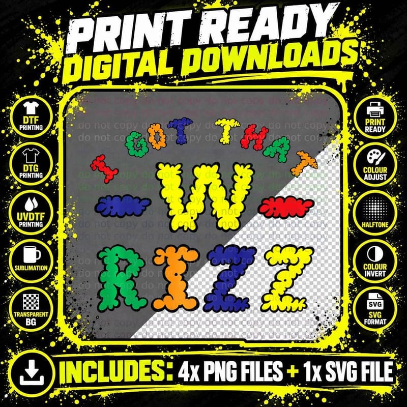 Ask Me About My Rizz I Got That W Rizz Funny Ironic Meme Png SVG Digital Bundle