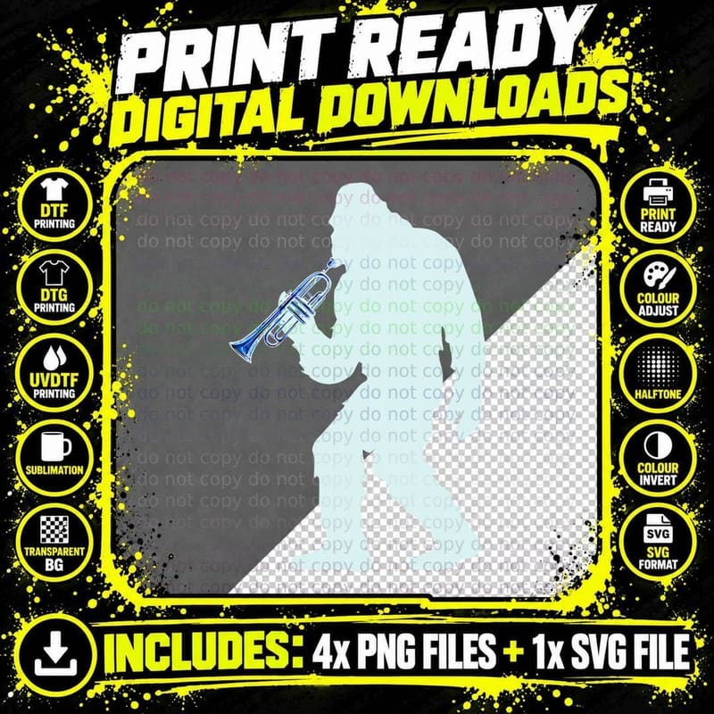 Bigfoot Playing Trumpet Music Funny Musical Instruments Png SVG Digital Bundle