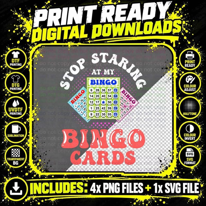 Bingo Lover Stop Staring Bingo Cards Funny Gambler Png SVG Digital Bundle