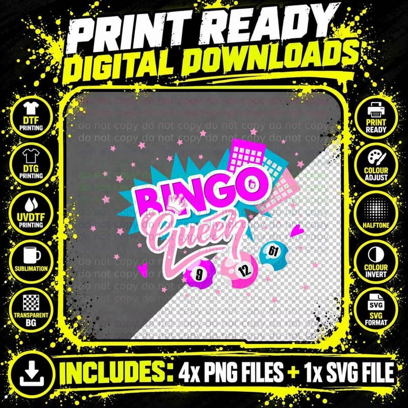 Bingo Queen Funny Bingo Player Casino Gambling Game Png SVG Digital Bundle