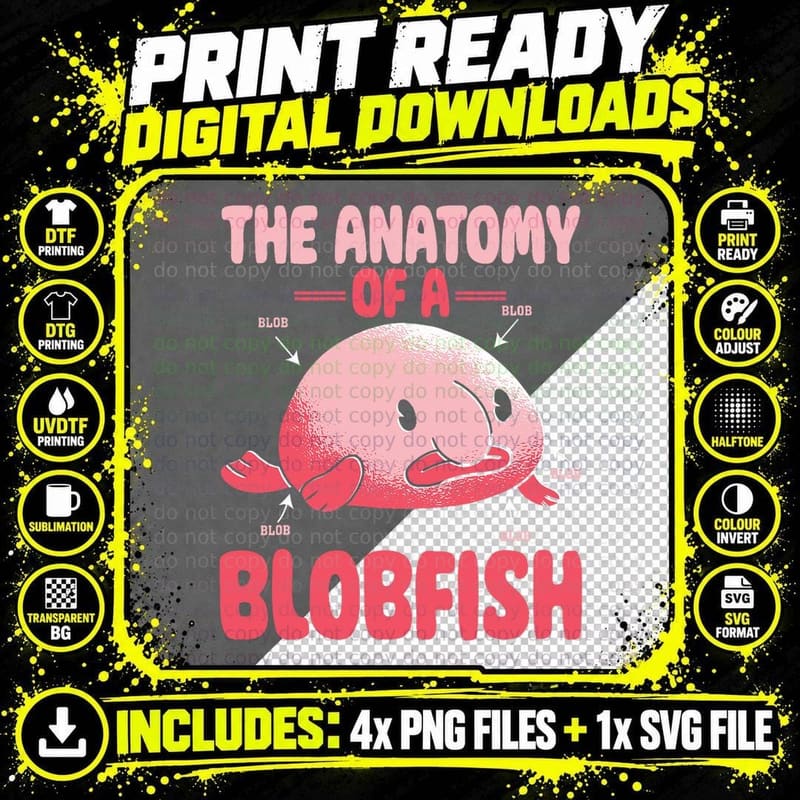Blobfish Deep Sea Ugly Fish Lover Funny Anatomy of Png SVG Digital Bundle