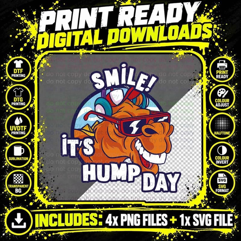 Camel Smile! It's Hump Day Funny Hump Day Camel Sunglass Png SVG Digital Bundle