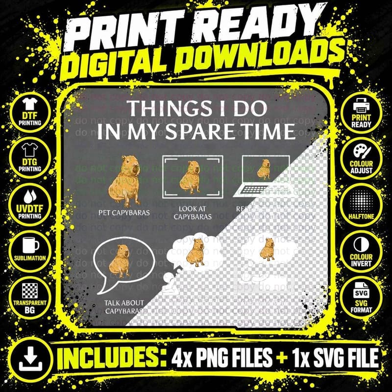 Capybara Funny Capibara Rodent Things I Do in My Spare Png SVG Digital Bundle