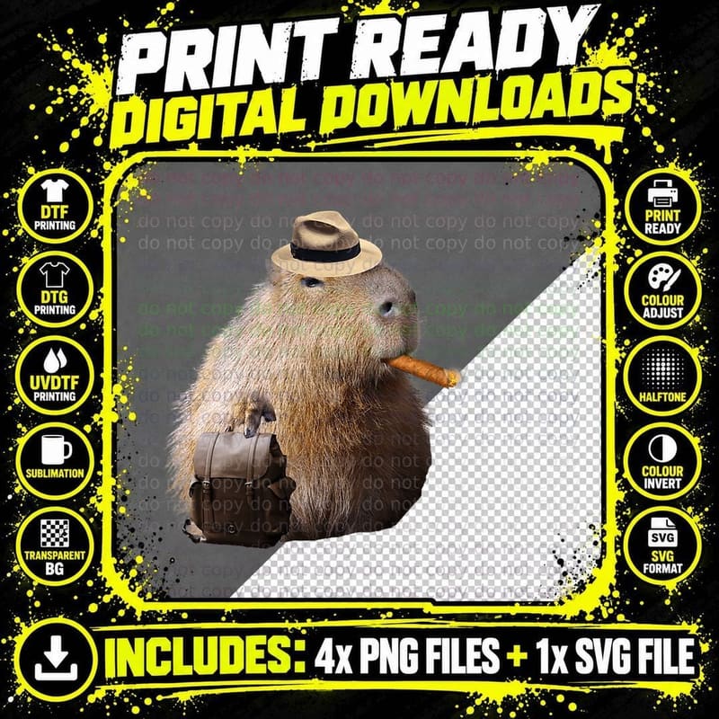 Capybara Man Purse Funny Cute T-Shirt Png SVG Digital Bundle