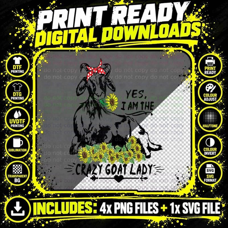 Crazy Goat Lady Goats Farm Animal Funny Png SVG Digital Bundle