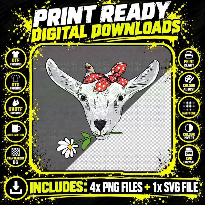 Cute Goats Bandana Women, Girls Farm Animal Funny Goat Png SVG Digital Bundle