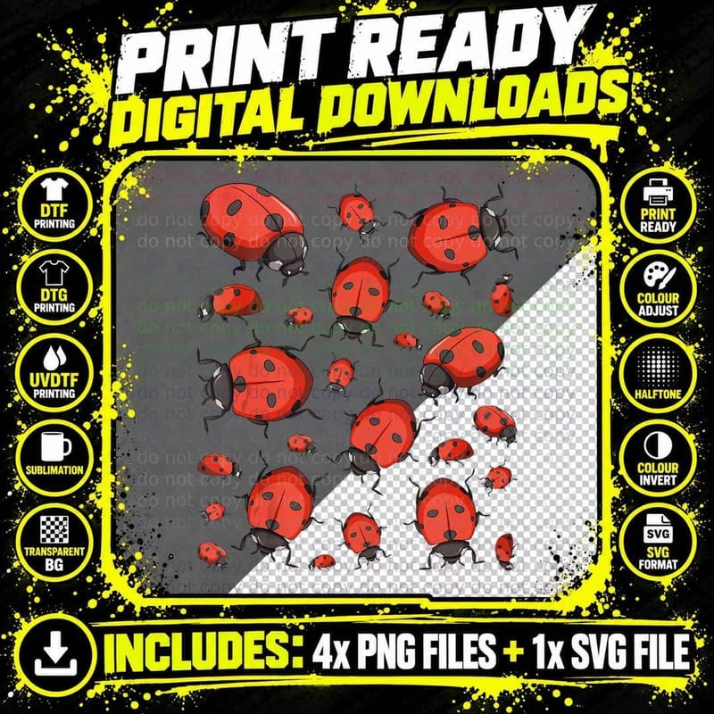 Cute Ladybugs Pop Art Tee Funny Vintage Ladybug Png SVG Digital Bundle