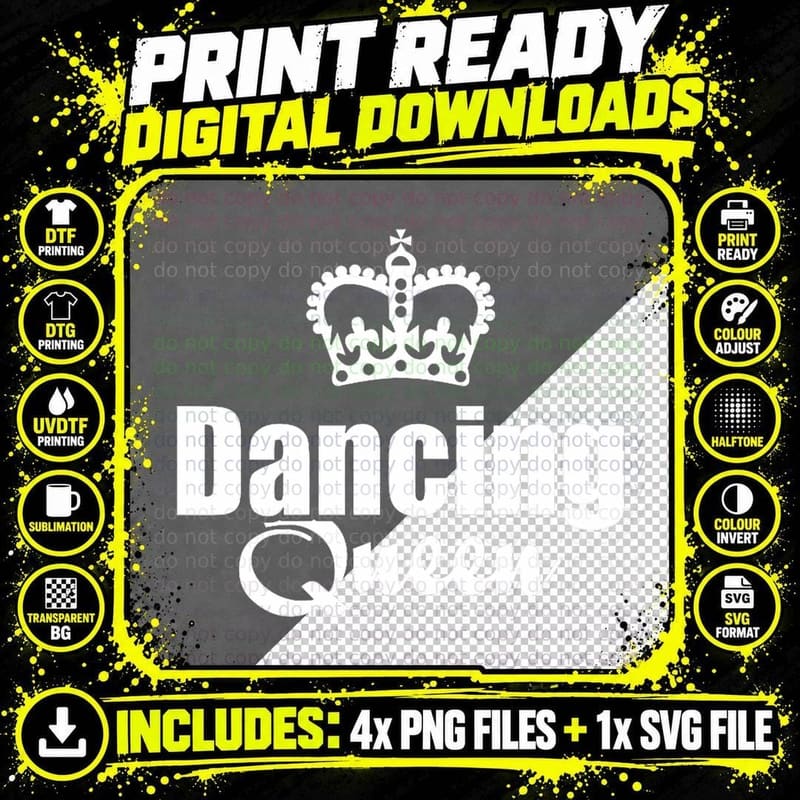 Dancing Queen with Crown Funny Graphic Dancer Dark Png SVG Digital Bundle
