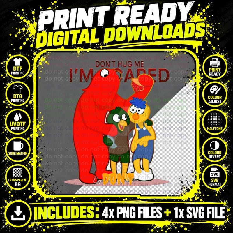 Don't Hug Me I'm Scared Funny Meme T-Shirt Png SVG Digital Bundle