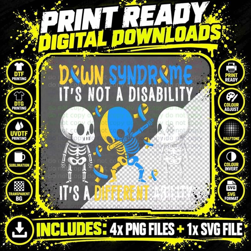 Down Syndrome It Is a Different Ability Funny Down Png SVG Digital Bundle