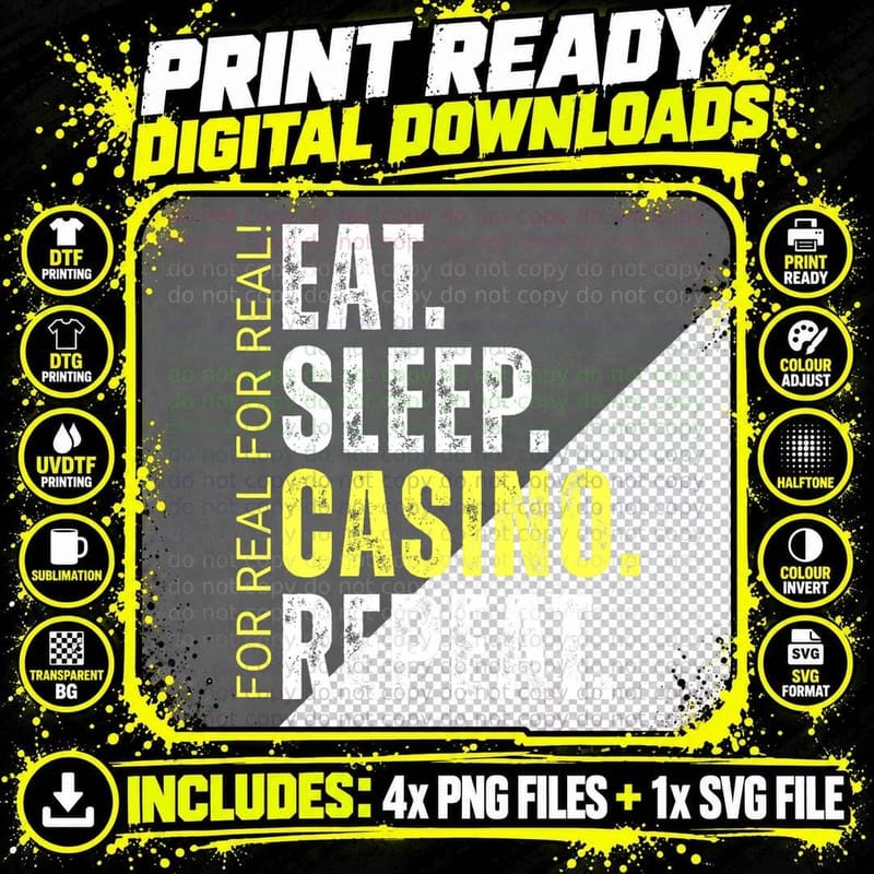 Eat Sleep Casino Repeat Funny Gambling T-Shirt Png SVG Digital Bundle