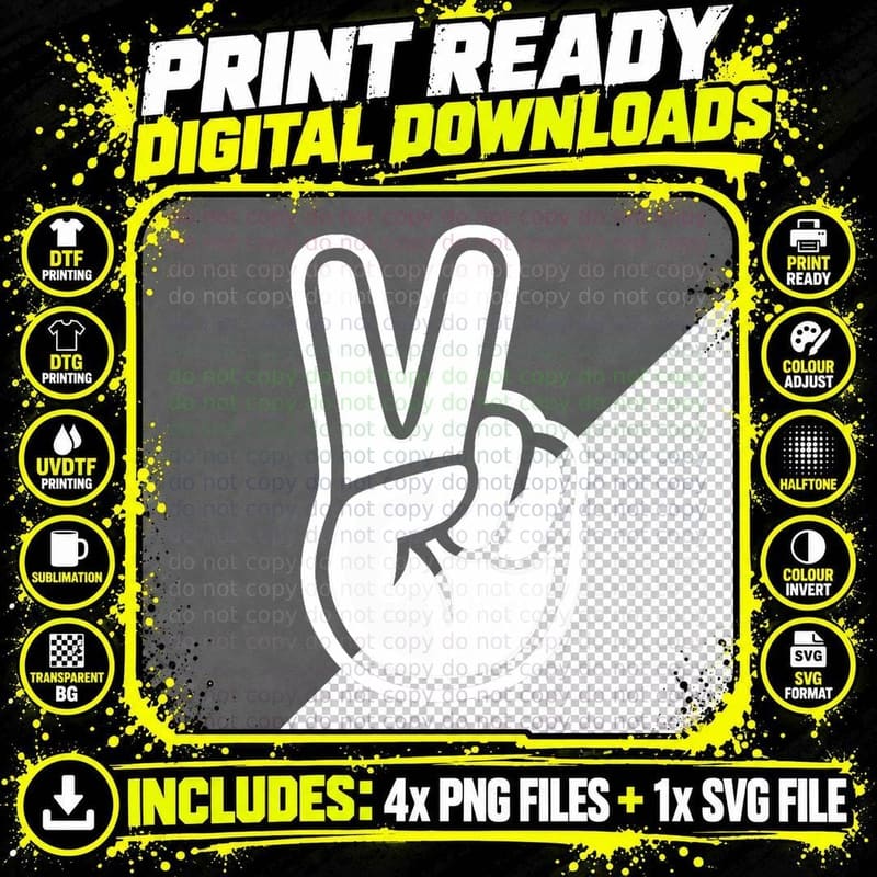 Finger Peace Hand Sign Funny Victory Hand Finger Sign Png SVG Digital Bundle