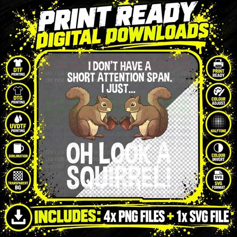 Funny ADHD Squirrel Design for Men Women Chipmunk Pet Png SVG Digital Bundle