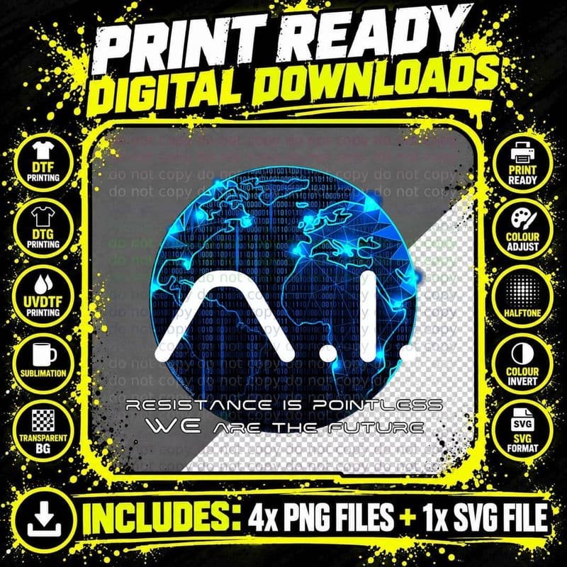 Funny AI Singularity Conspiracy Theory Machine Learning Png SVG Digital Bundle