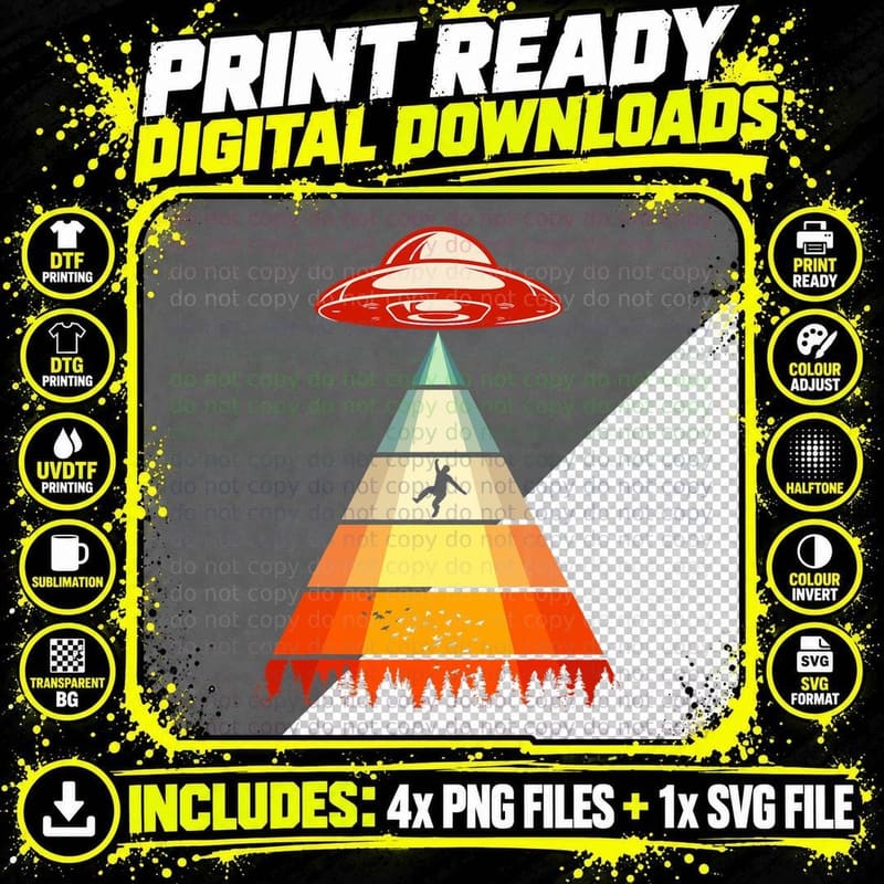 Funny Abduction UFO Alien T-Shirt Png SVG Digital Bundle