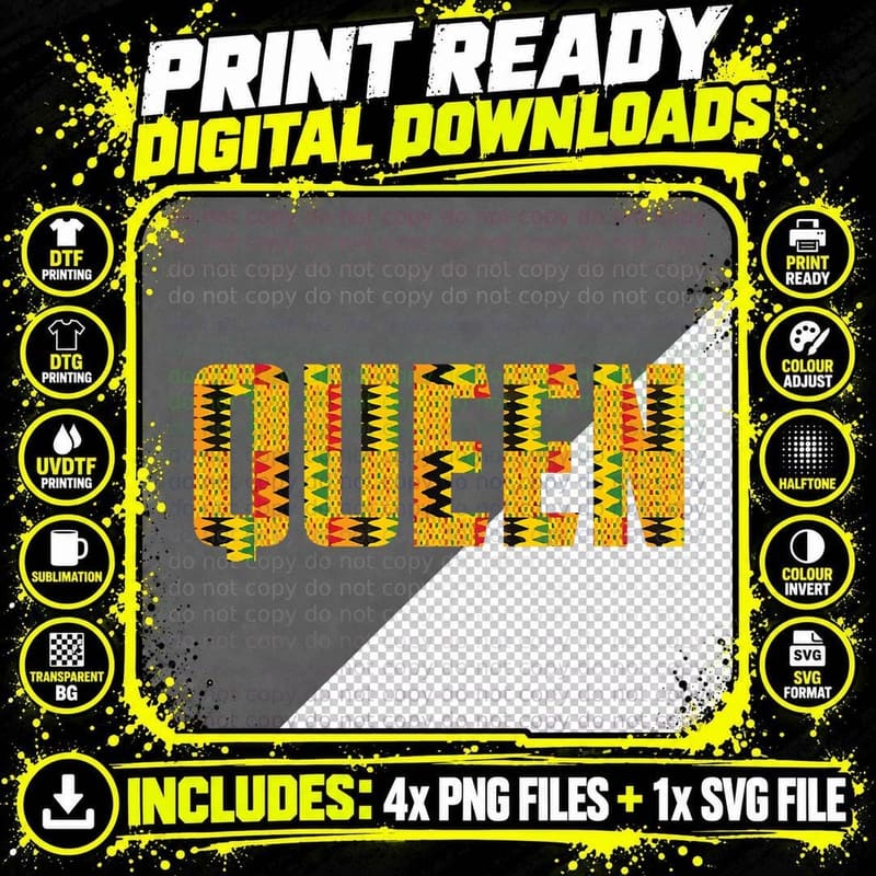 Funny African Queen Gift for Women Cool Kente Cloth Png SVG Digital Bundle