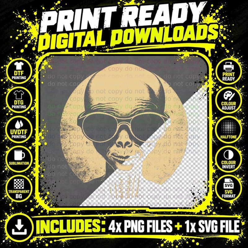 Funny Alien Cool T-Shirt Png SVG Digital Bundle