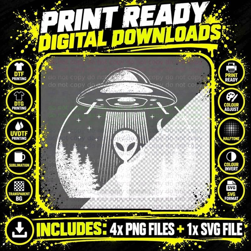 Funny Alien UFO Extraterrestrial Space T-Shirt Png SVG Digital Bundle