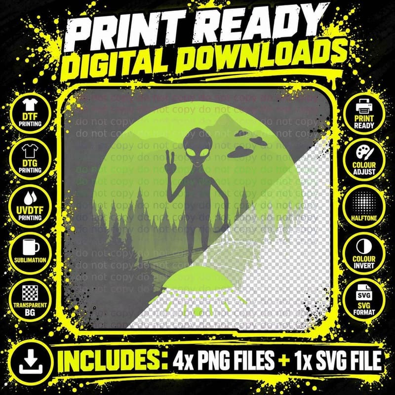 Funny Alien and Ufos Graphic Moon Extraterrestrial Png SVG Digital Bundle