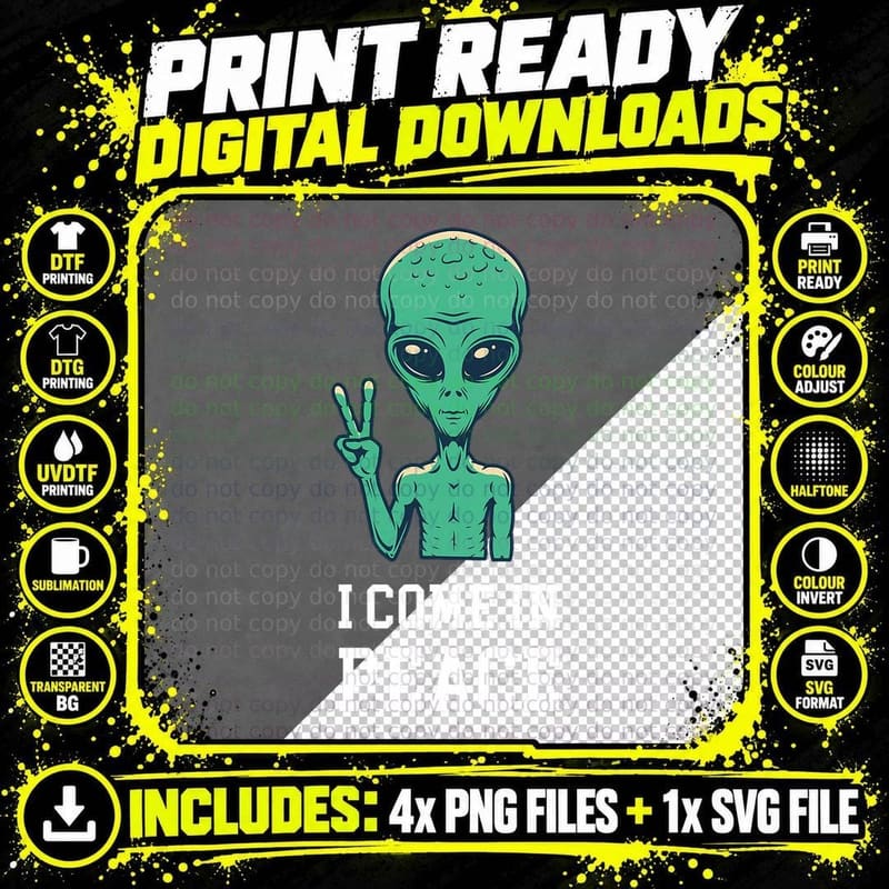 Funny Aliens Lovers, I Come in Peace Design Png SVG Digital Bundle