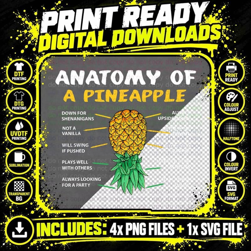 Funny Anatomy of a Pineapple Ananas Upside Down Png SVG Digital Bundle