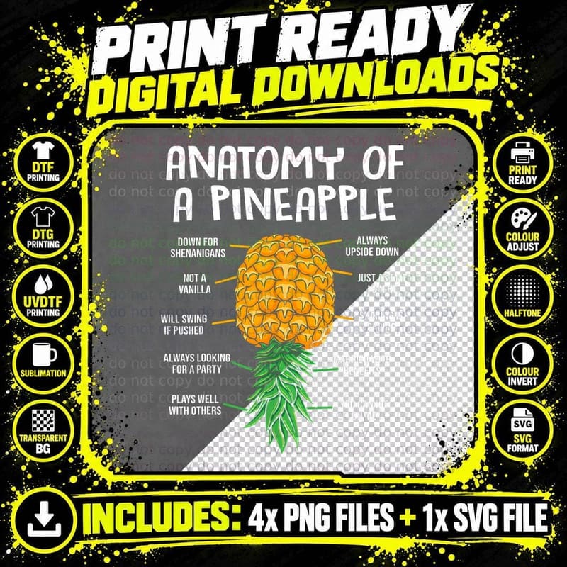 Funny Anatomy of a Pineapple Swinger T-Shirt Png SVG Digital Bundle