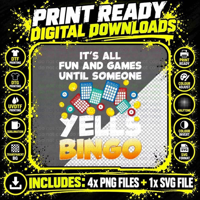 Funny Bingo Lover Design for Men Women Bingo Gambling Png SVG Digital Bundle