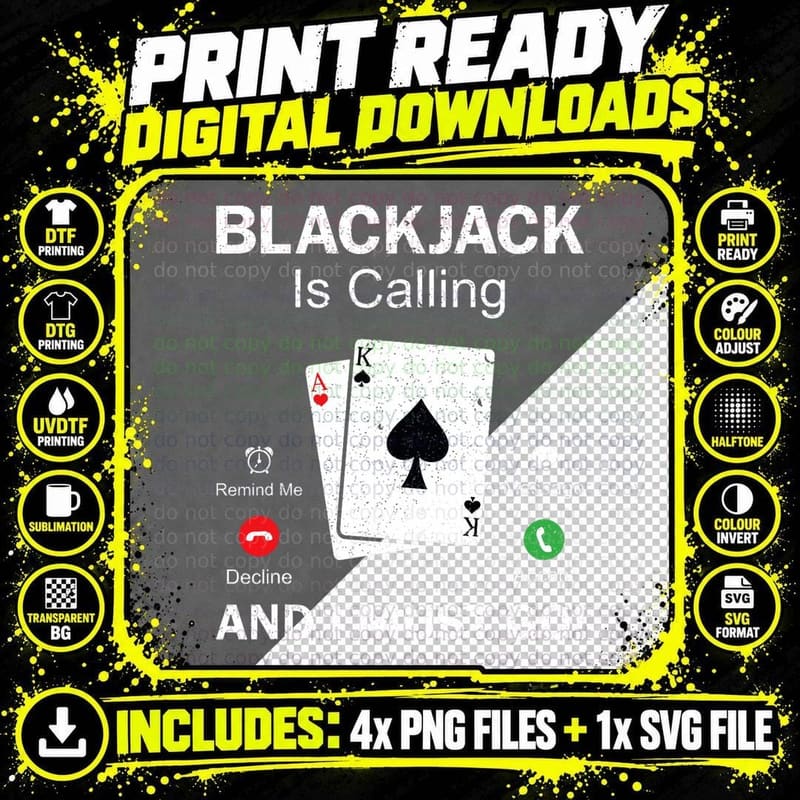 Funny Blackjack Gambling 21 Blackjack T-Shirt Png SVG Digital Bundle