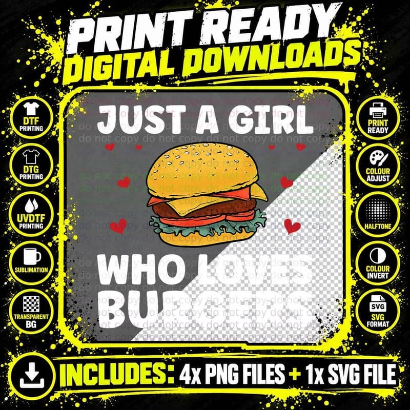 Funny Burger Art for Girl Women Hamburger Cheeseburger Png SVG Digital Bundle