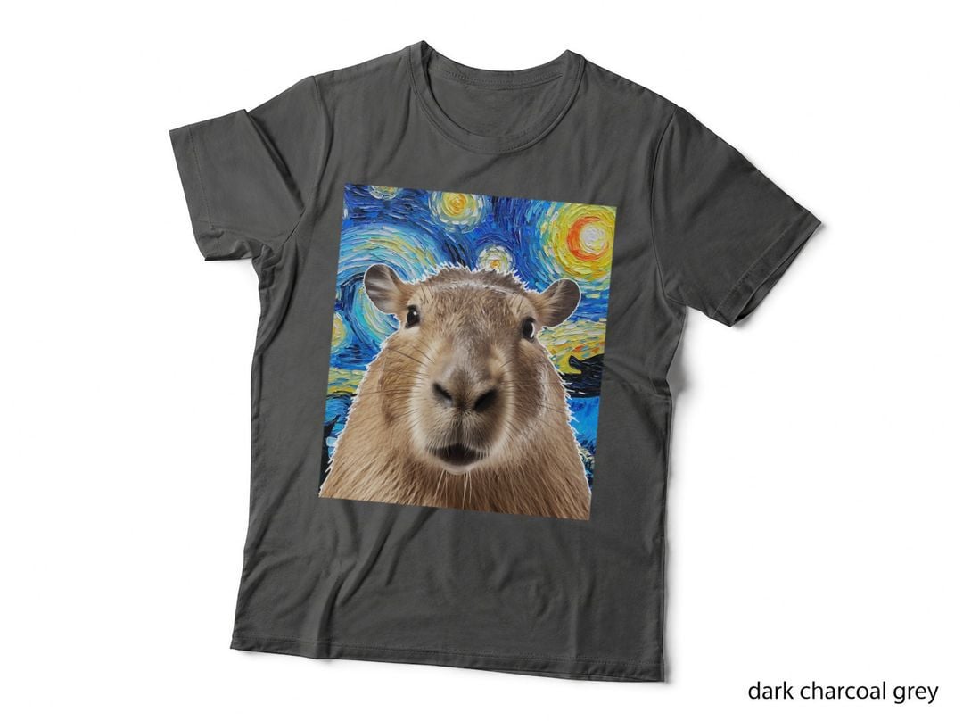 Funny Capybara Van Gogh Famous Painting Men and Women T-Shirt