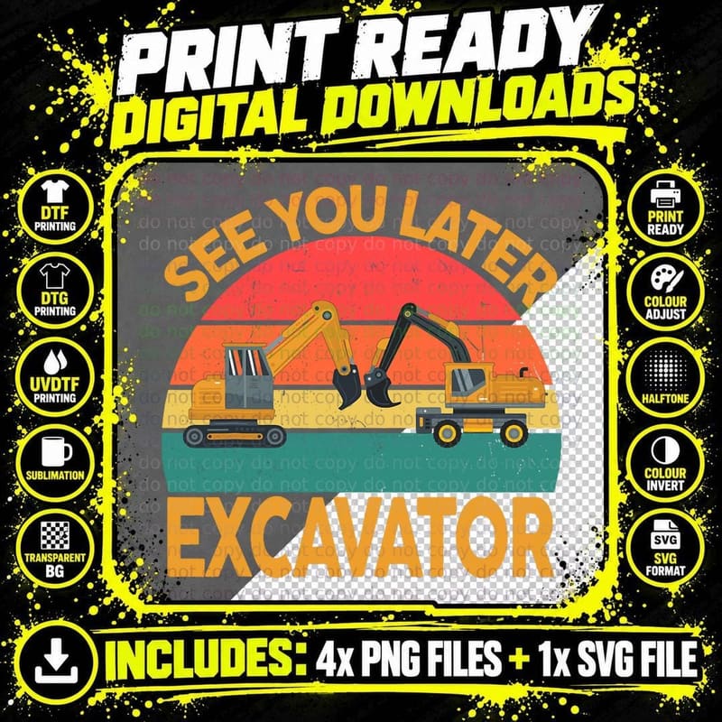 Funny Construction Excavator Shirt Toddler Adult Men Png SVG Digital Bundle