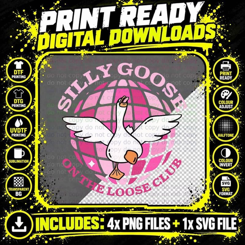 Funny Disco Goose on the Loose Retro Groovy Silly-Goose Png SVG Digital Bundle