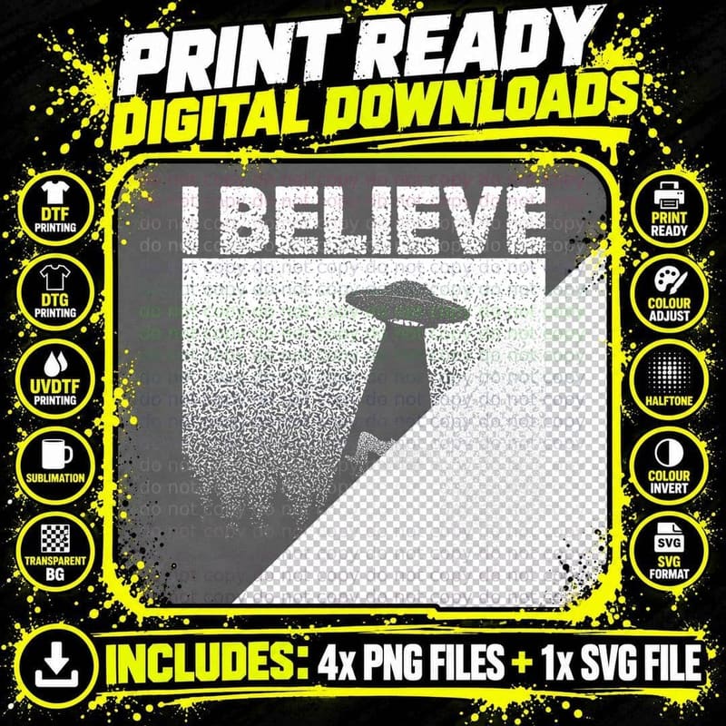 Funny Distressed Alien UFO Abduction Invasion Believe Png SVG Digital Bundle