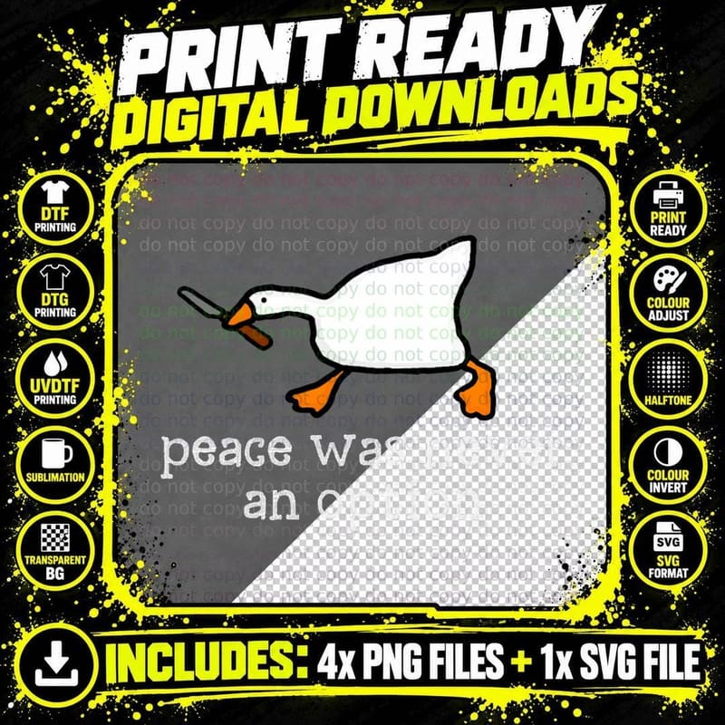 Funny Duck Peace Was Never an Option Cute Duck Lover Png SVG Digital Bundle