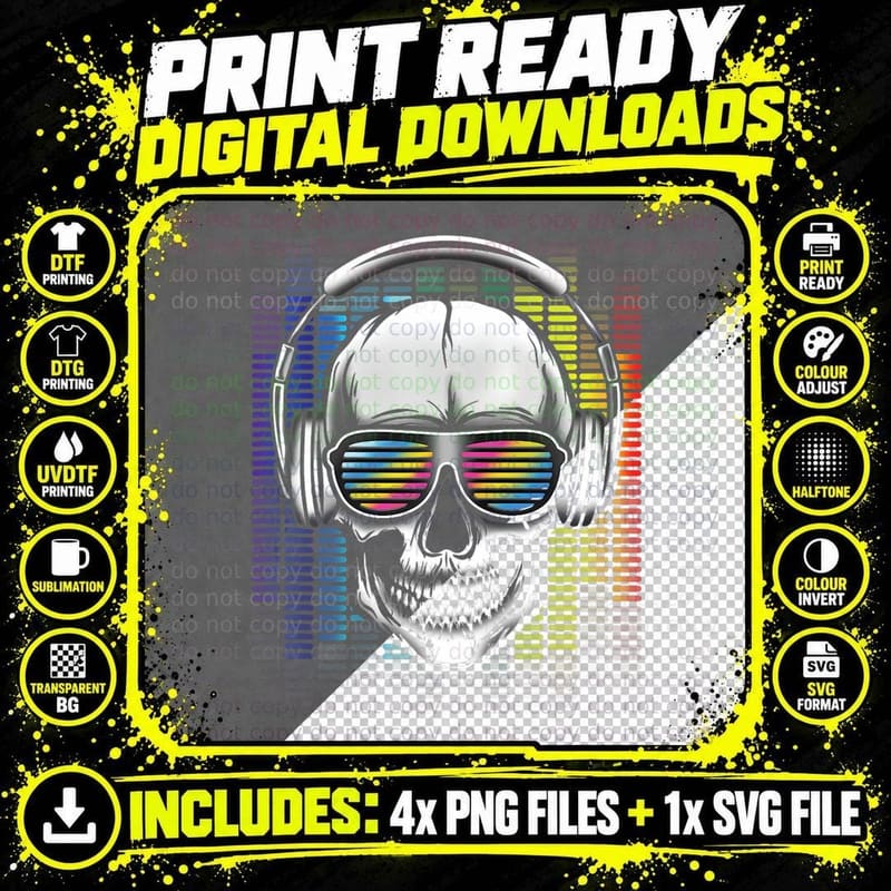 Funny EDM Shirt Men Women Rainbow Skull Dj Rave EDM Png SVG Digital Bundle