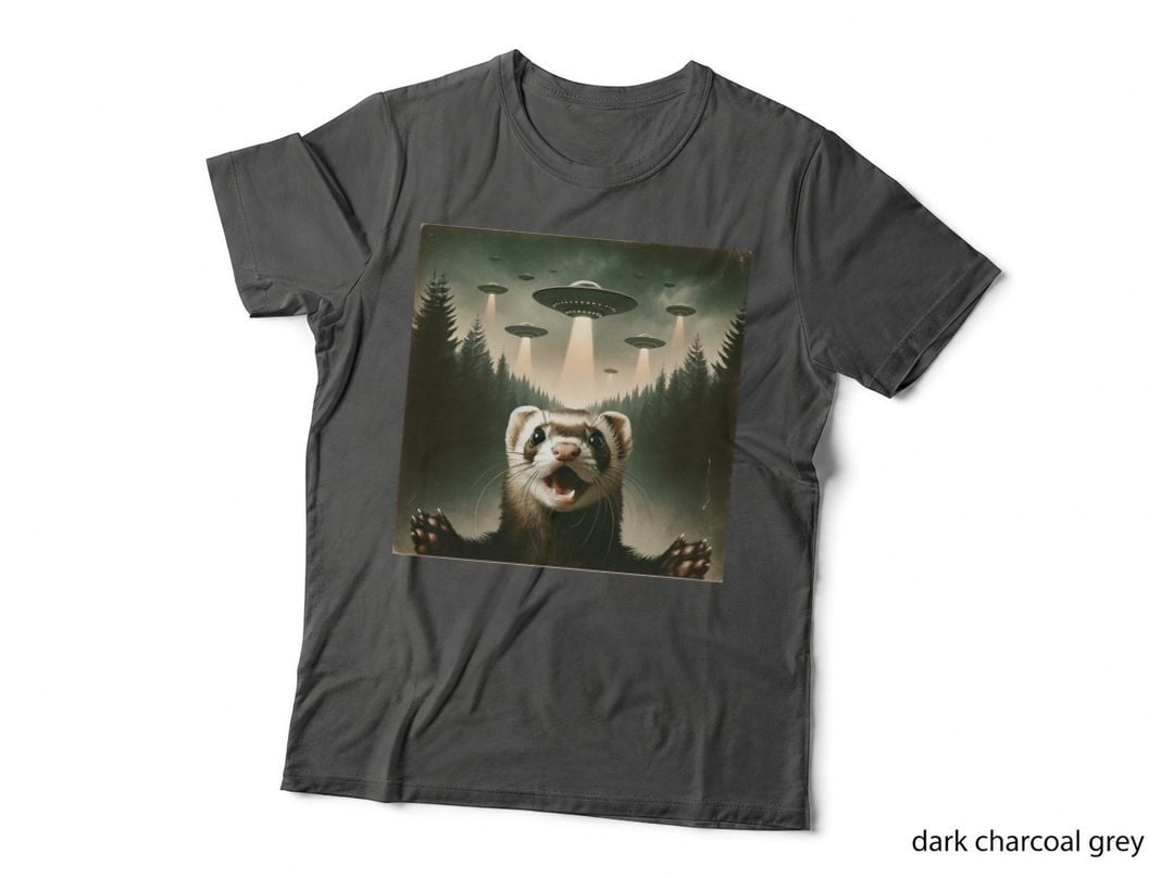 Funny Ferret Selfie with Ufos Alien Mens Ferret T-Shirt