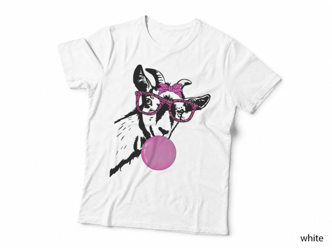 Funny Goat with Bubble Gum Bandana Glasses T-Shirt