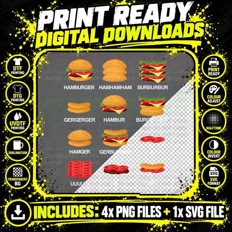 Funny Hamburger Burger Meme Cheeseburger Humor Humorous Png SVG Digital Bundle