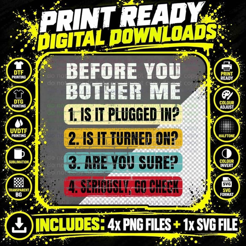 Funny Information Technology Tech Technical Support Gift Png SVG Digital Bundle
