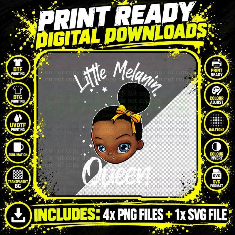 Funny Little Girl Melanin Gift Black History Magic Png SVG Digital Bundle