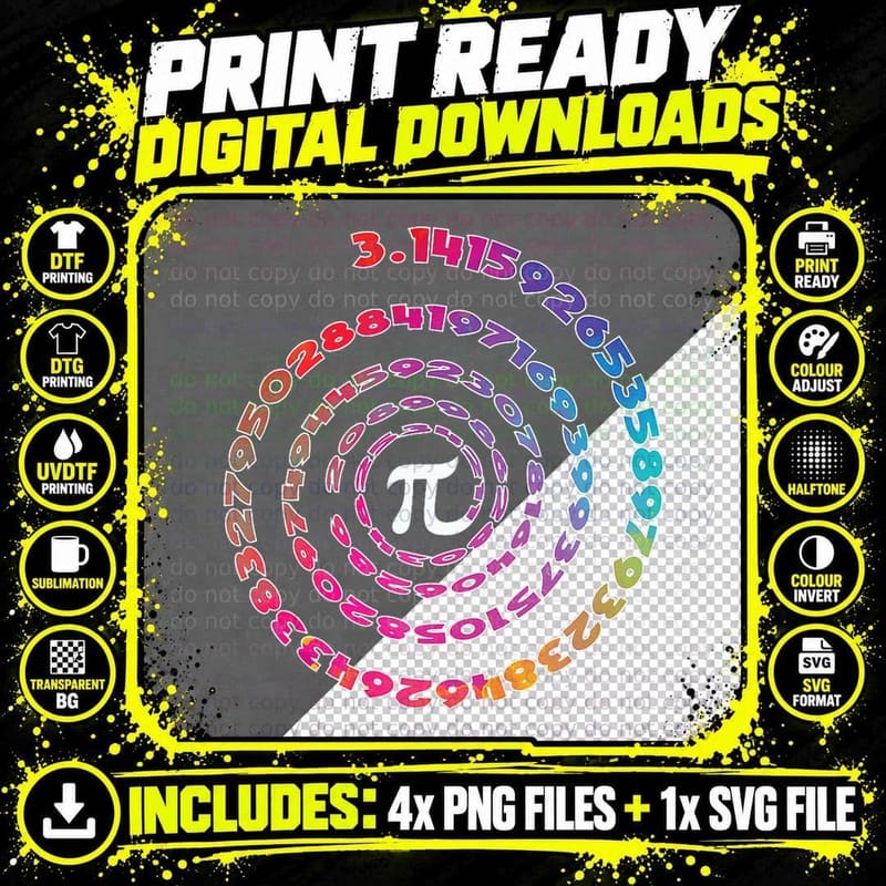 Funny Nerdy Geeky Math Pictograph Pi Day Spiral Science Png SVG Digital Bundle