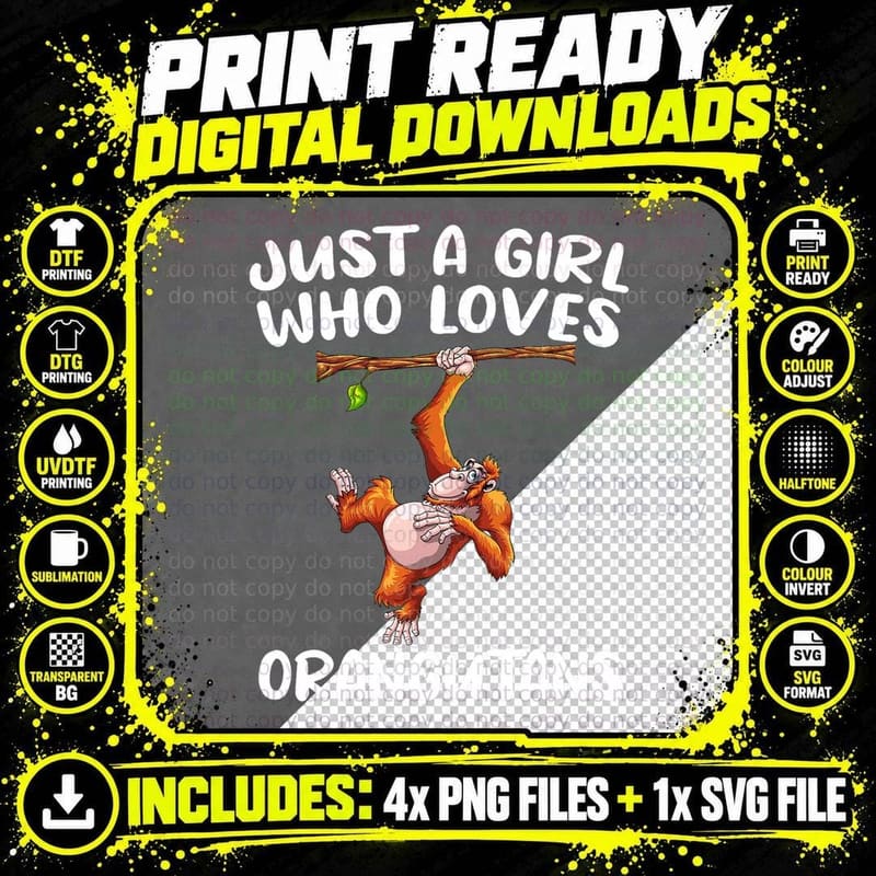 Funny Orangutan Art for Girls Women Monkey Orang Ape Png SVG Digital Bundle