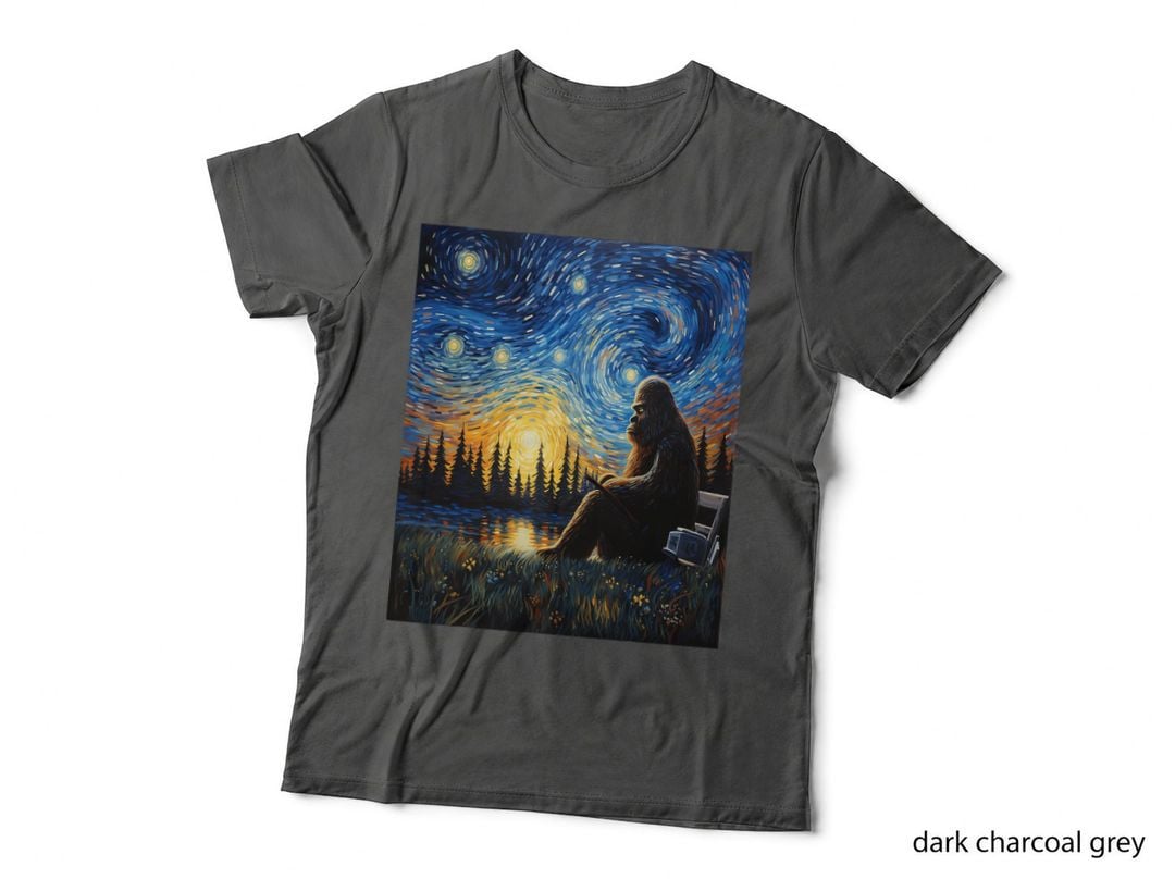 Funny Painting Bigfoot Lover Starry Night Bigfoot Van Gogh T-Shirt