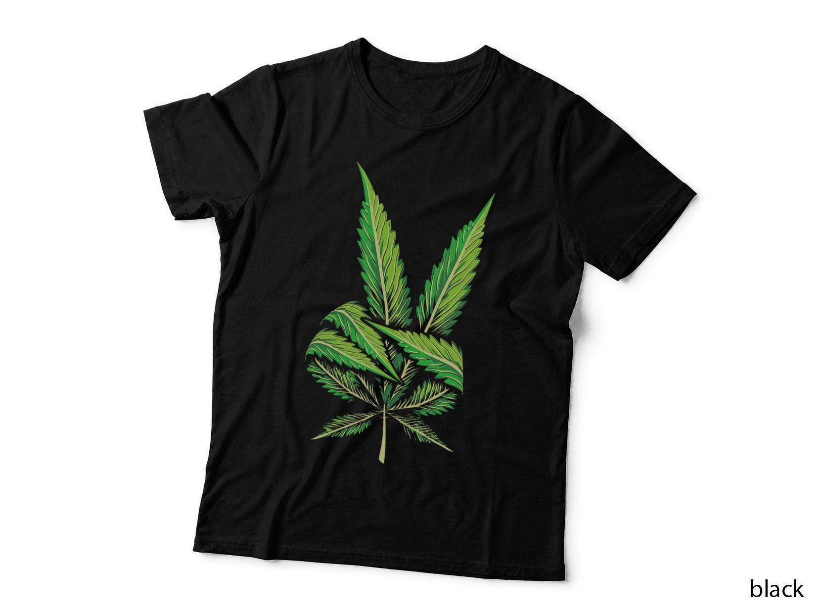 Funny Peace Hand Weed Gift Cool Marijuana Leaf Peace Sign T-Shirt