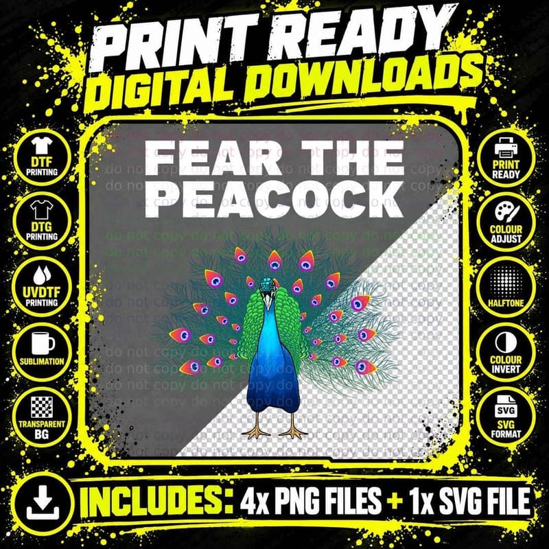 Funny Peacock Art for Men Women Kids Peafowl Peacock Png SVG Digital Bundle
