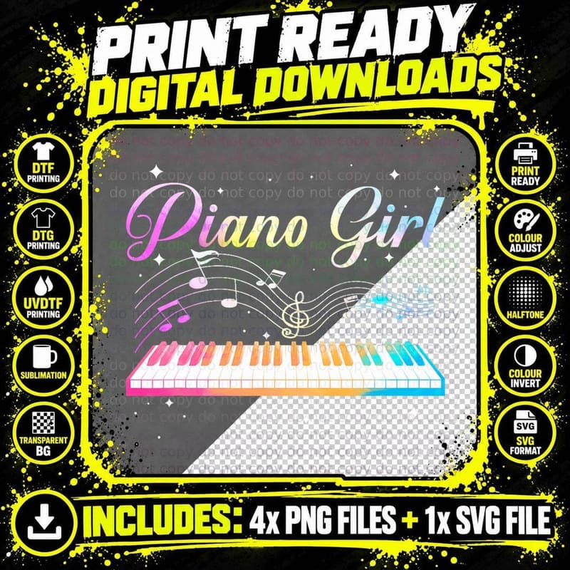 Funny Piano Art for Girls Women Musical Themed Piano Png SVG Digital Bundle