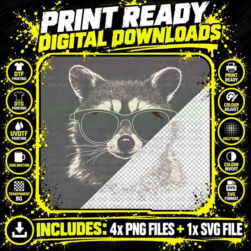 Funny Racoon Cool Urban Art Street T-Shirt Png SVG Digital Bundle