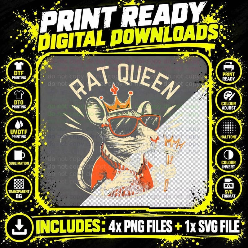 Funny Rat Lover Design About Rats Queen Wearing Crown Png SVG Digital Bundle